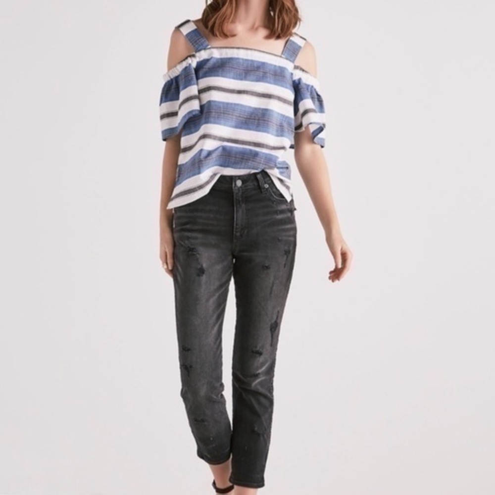 Lucky Brand Blue & White Striped Off The Shoulder Top  Top Size S